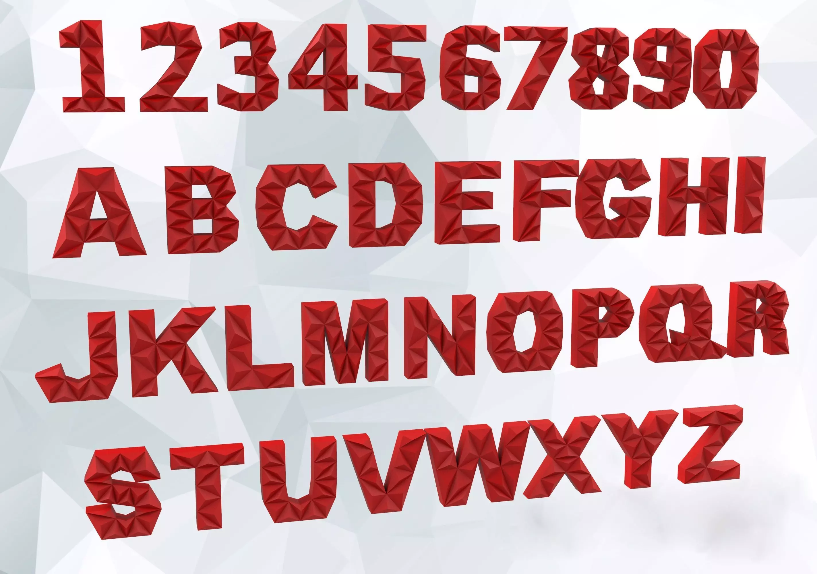 lowpoly english alphabet and numbers Pepakura 3D print model_0