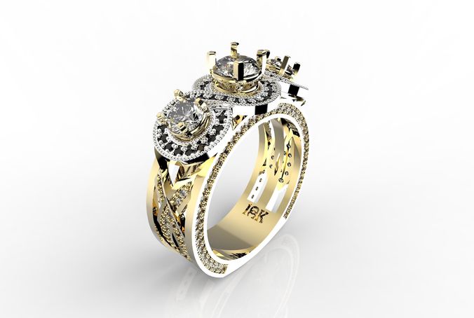 OC-LUXUR three stone diamond engagement ring gold and gold 3D print model
