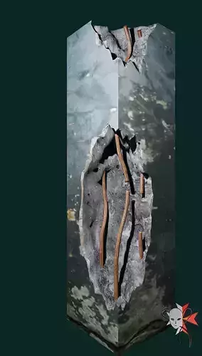 Concrete Pillars - Damaged -Low Poly Baked Textures