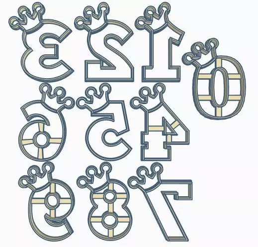 Numbers with Crown Cookie Cutter Set 3D print model_0