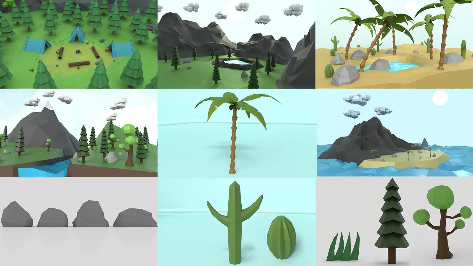 Cartoon Outdoor Environment Set 3D Model Collection_0