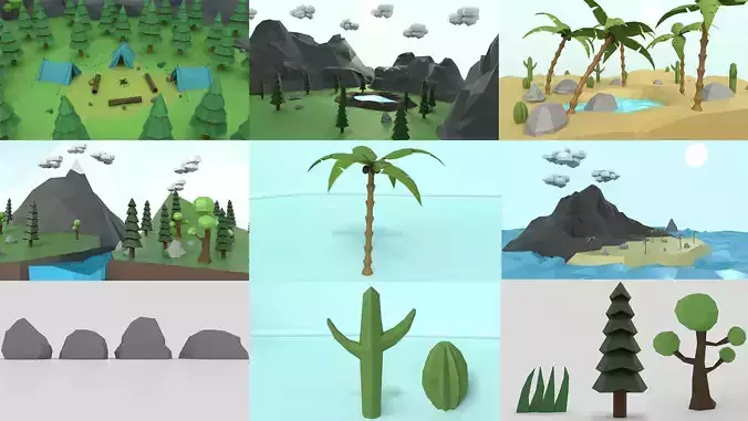 Cartoon Outdoor Environment Set 3D Model Collection