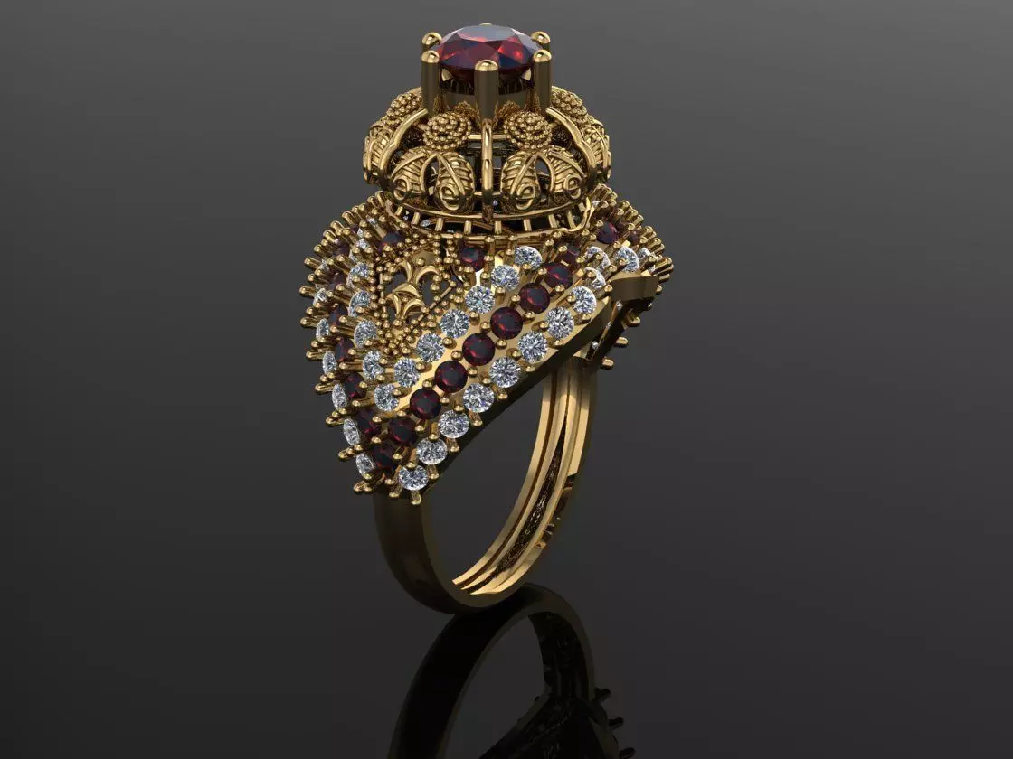 rings gold ring with rubies and diamonds 3D print model