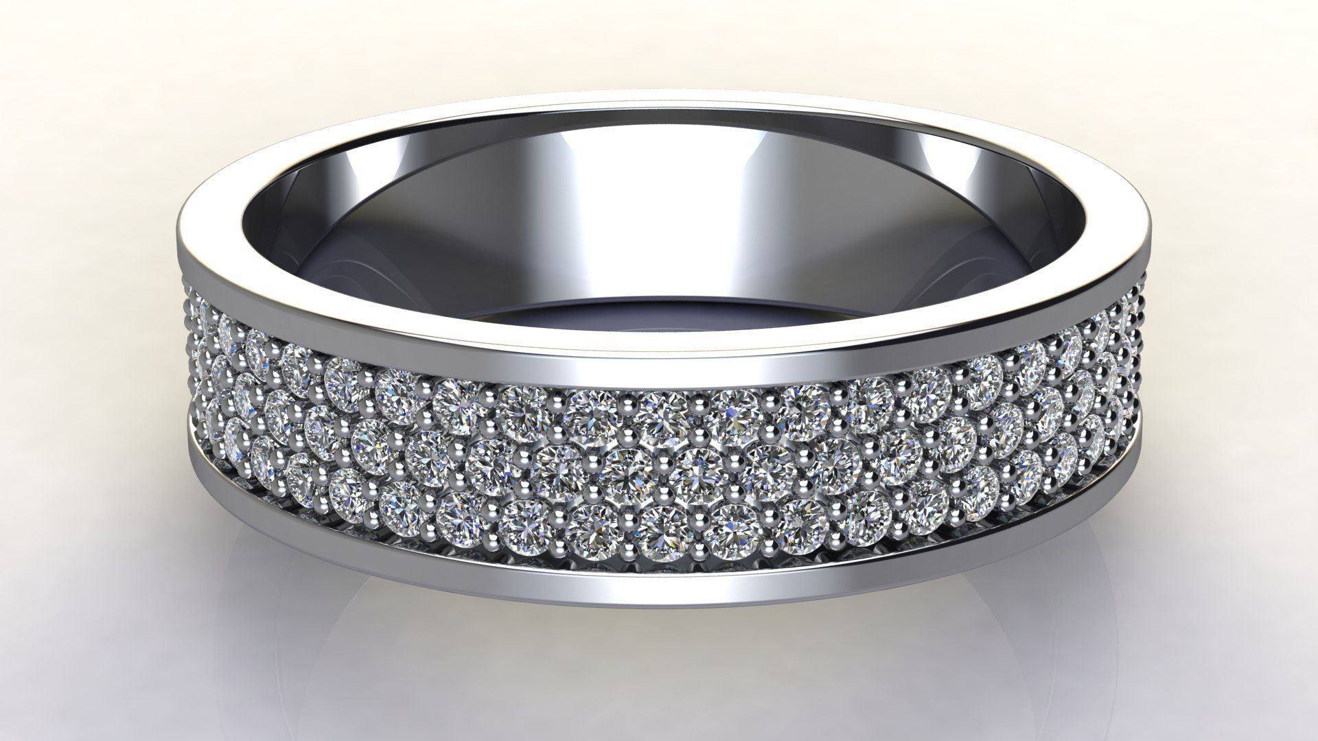 Three-Row Diamond Wedding Band size 15 mm 3D print model_6