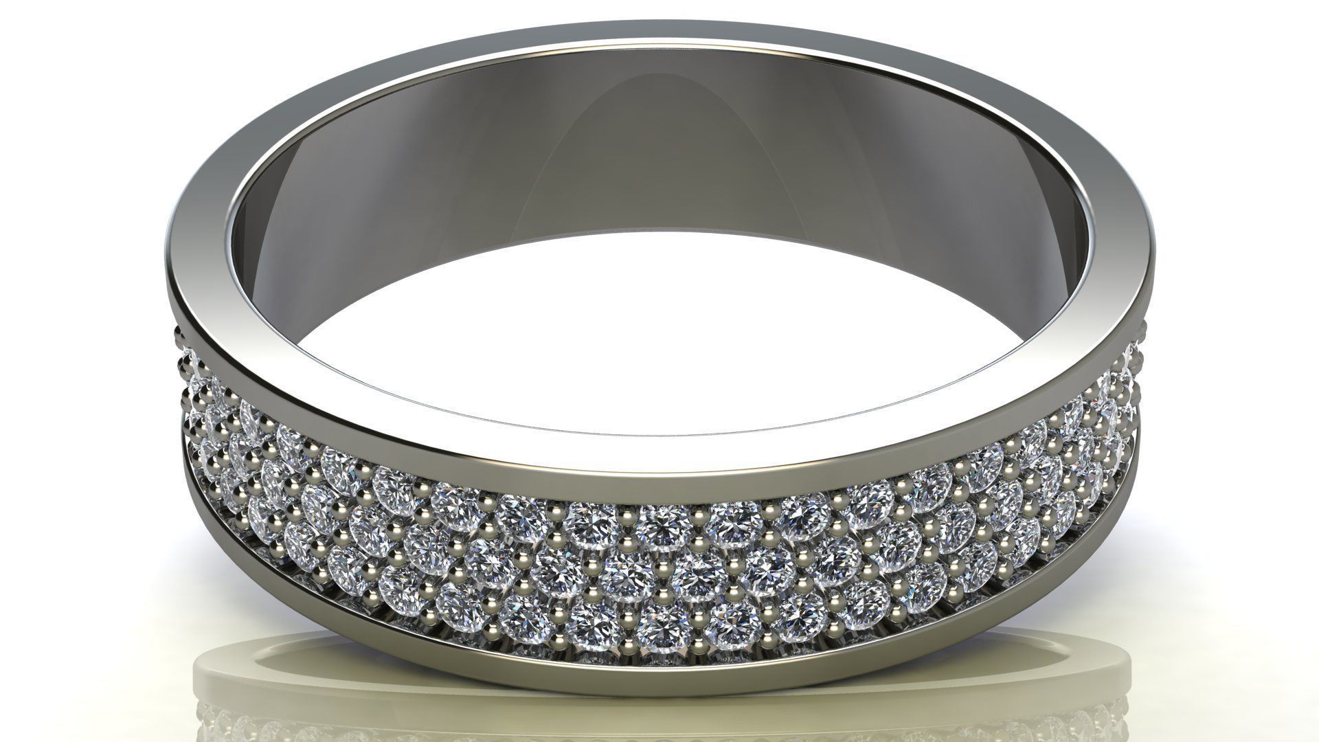 Three-Row Diamond Wedding Band size 15 mm 3D print model_5