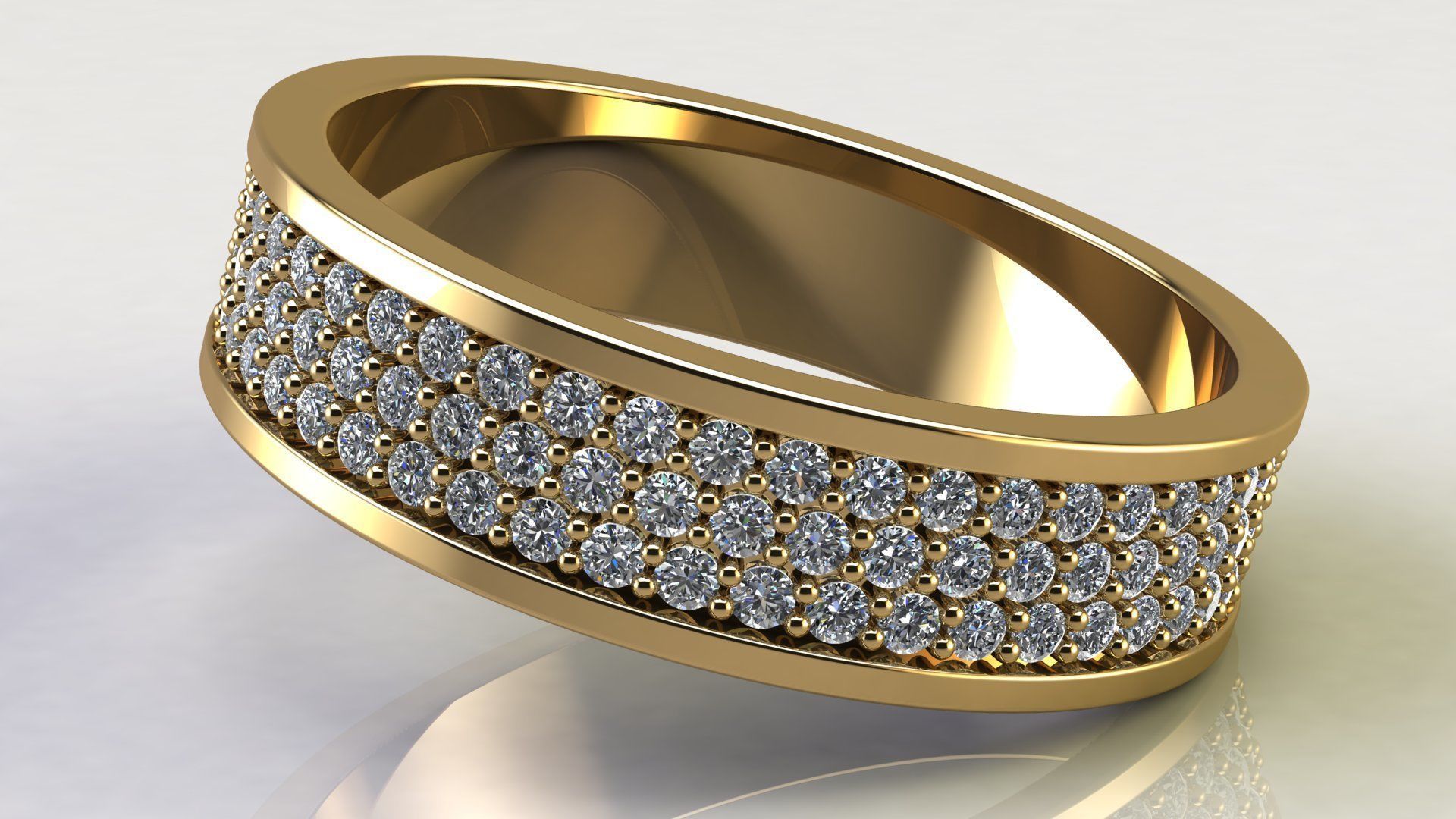 Three-Row Diamond Wedding Band size 15 mm 3D print model_4