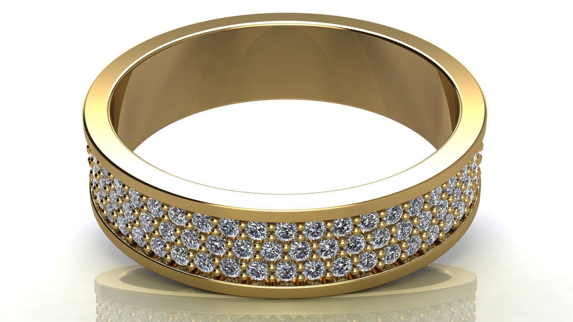 Three-Row Diamond Wedding Band size 15 mm 3D print model_3