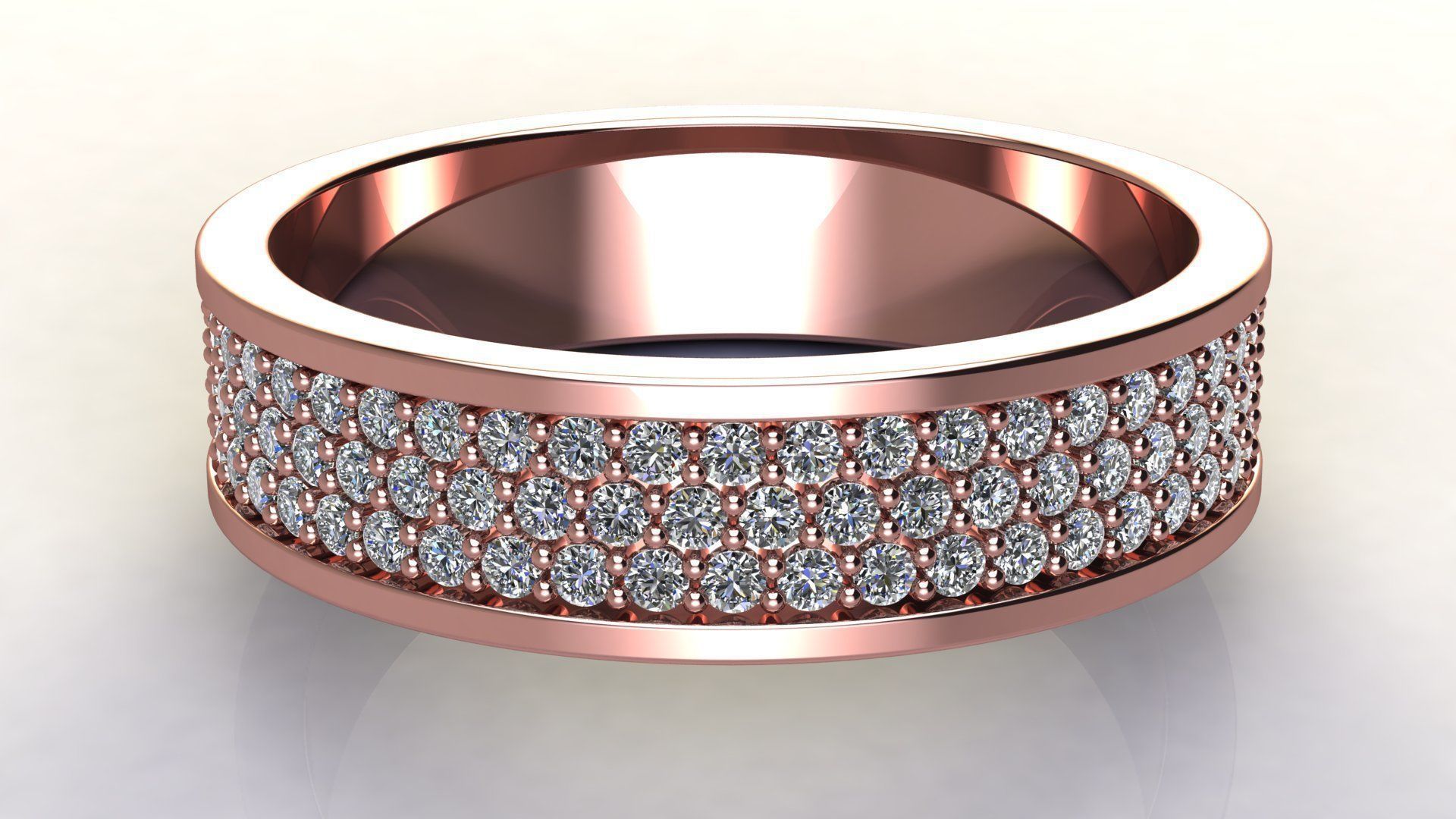 Three-Row Diamond Wedding Band size 15 mm 3D print model_8