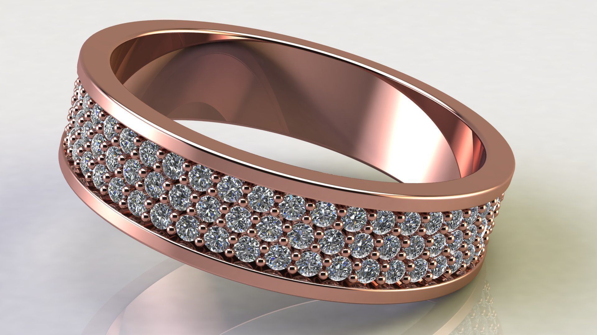 Three-Row Diamond Wedding Band size 15 mm 3D print model_9