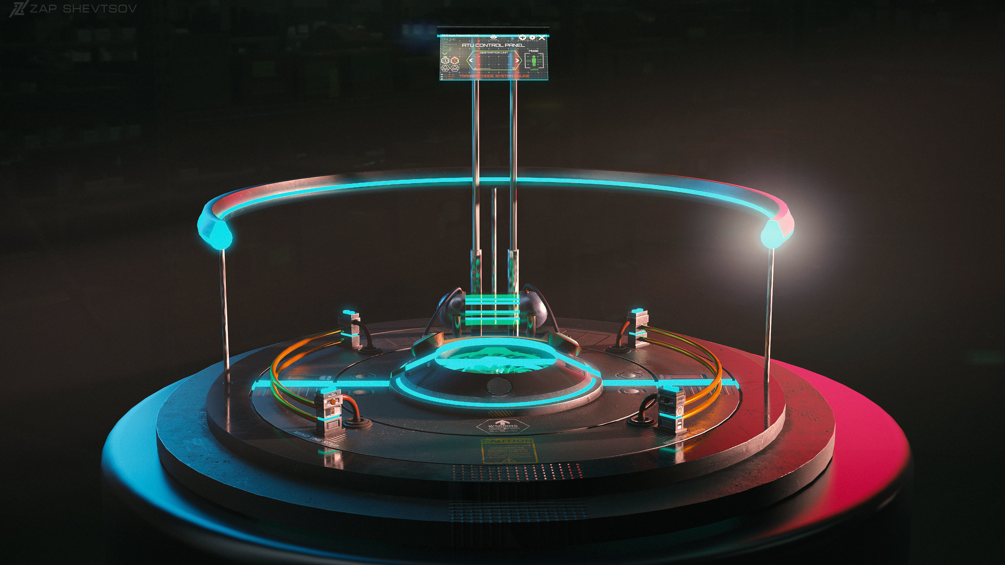 Sci-fi cyberpunk Teleport platform Low-poly 3D model_0