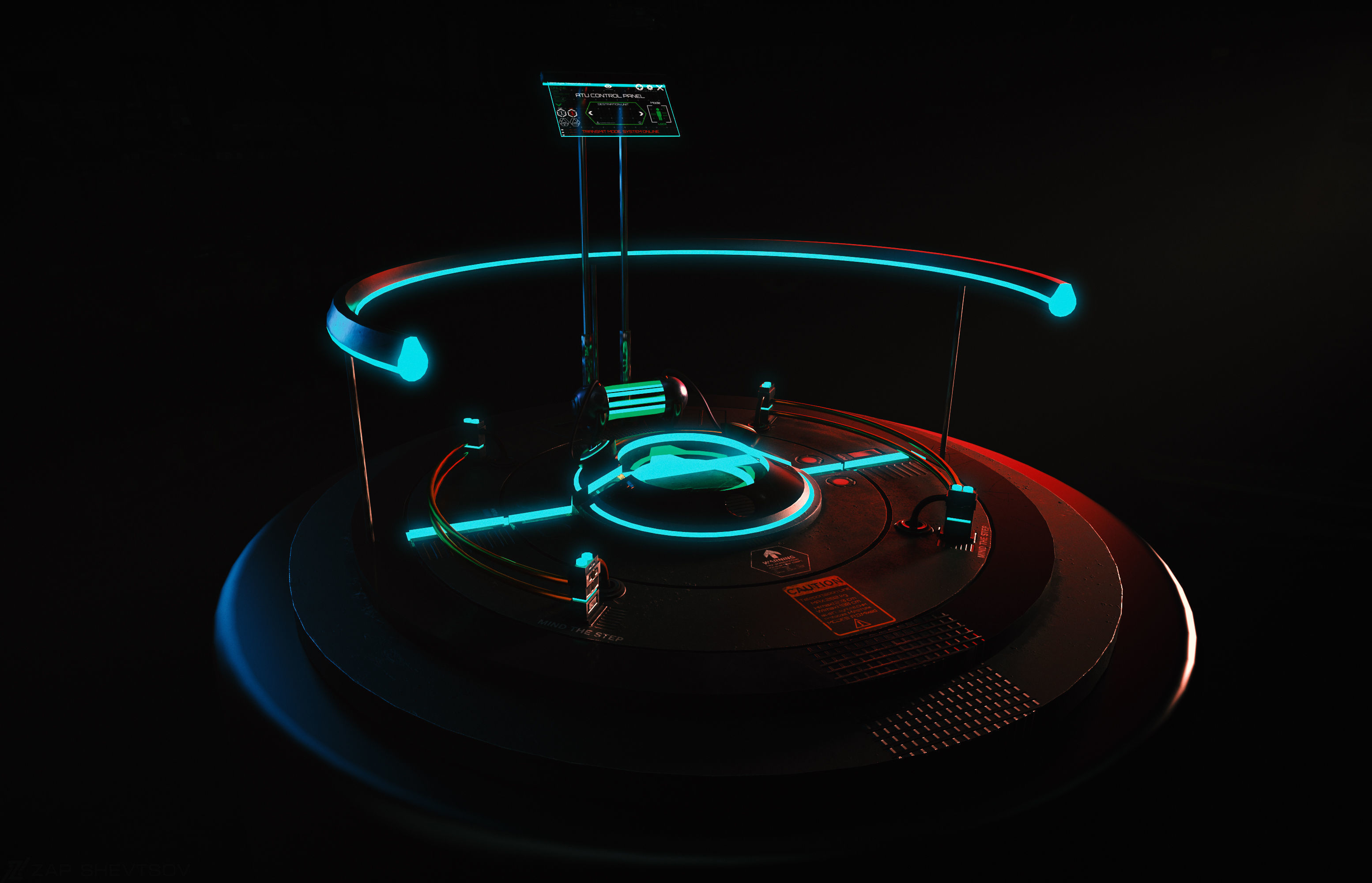 Sci-fi cyberpunk Teleport platform Low-poly 3D model_4
