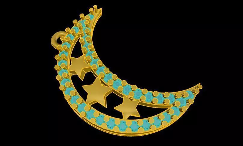 CHARM moon pendant with turquoise stones Free 3D print model
