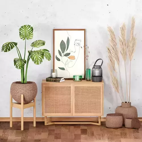 Decor Set-No5- By Rattan Table and Baskets