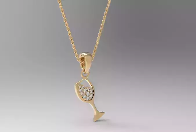 PENDENT gold wine glass pendant with turquoise stones 3D print model