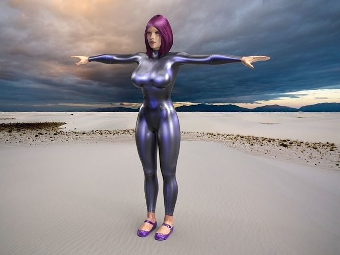 Purple Hair and Body Suite Lady 3D model