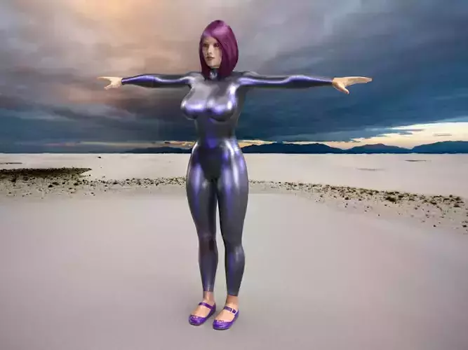 Purple Hair and Body Suite Lady 3D model