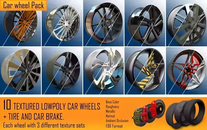 10 Lowpoly Car Wheels