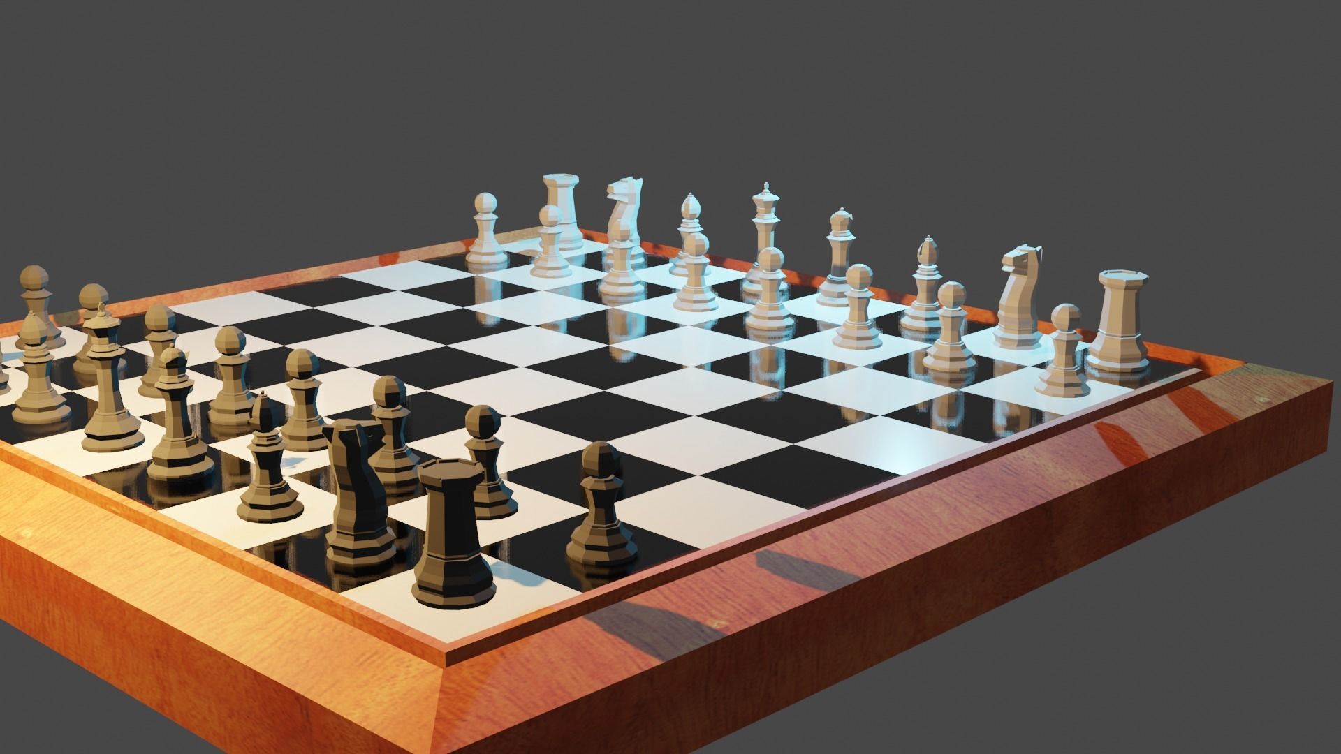 Low Poly Chess Pieces with Board Low-poly 3D model_2