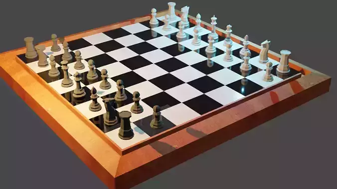 Low Poly Chess Pieces with Board