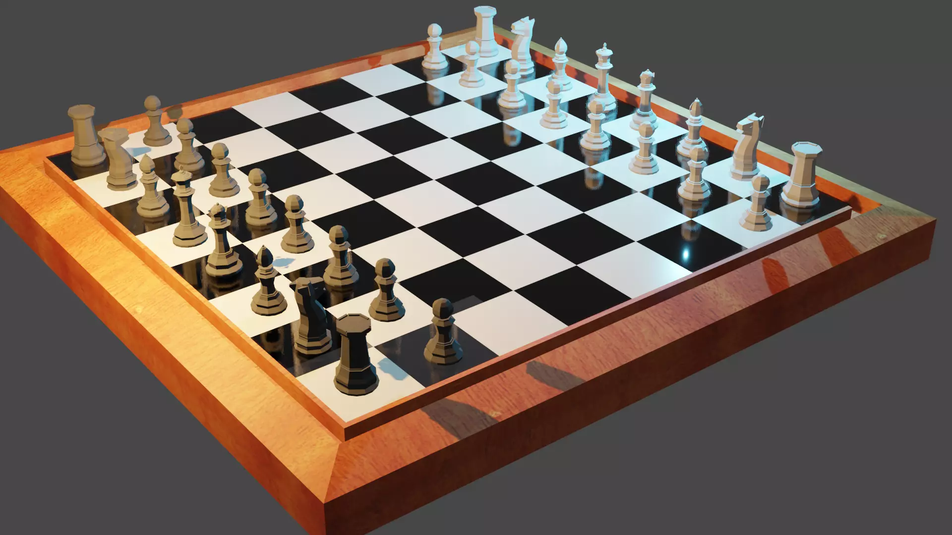 Low Poly Chess Pieces with Board Low-poly 3D model_0