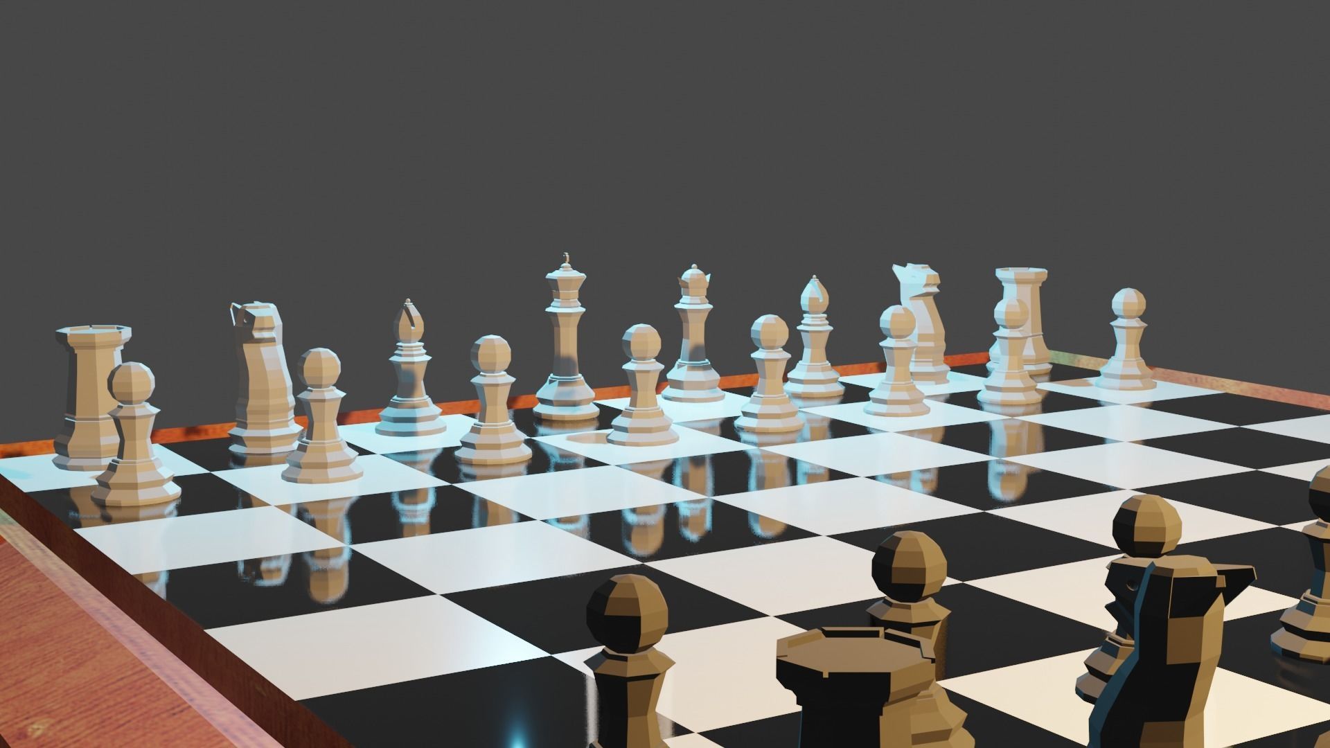 Low Poly Chess Pieces with Board Low-poly 3D model_1