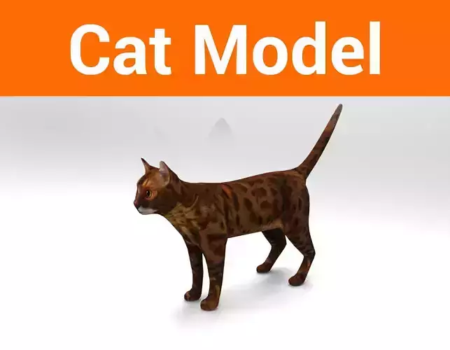 Cat game ready low poly model bengal Low-poly 3D model