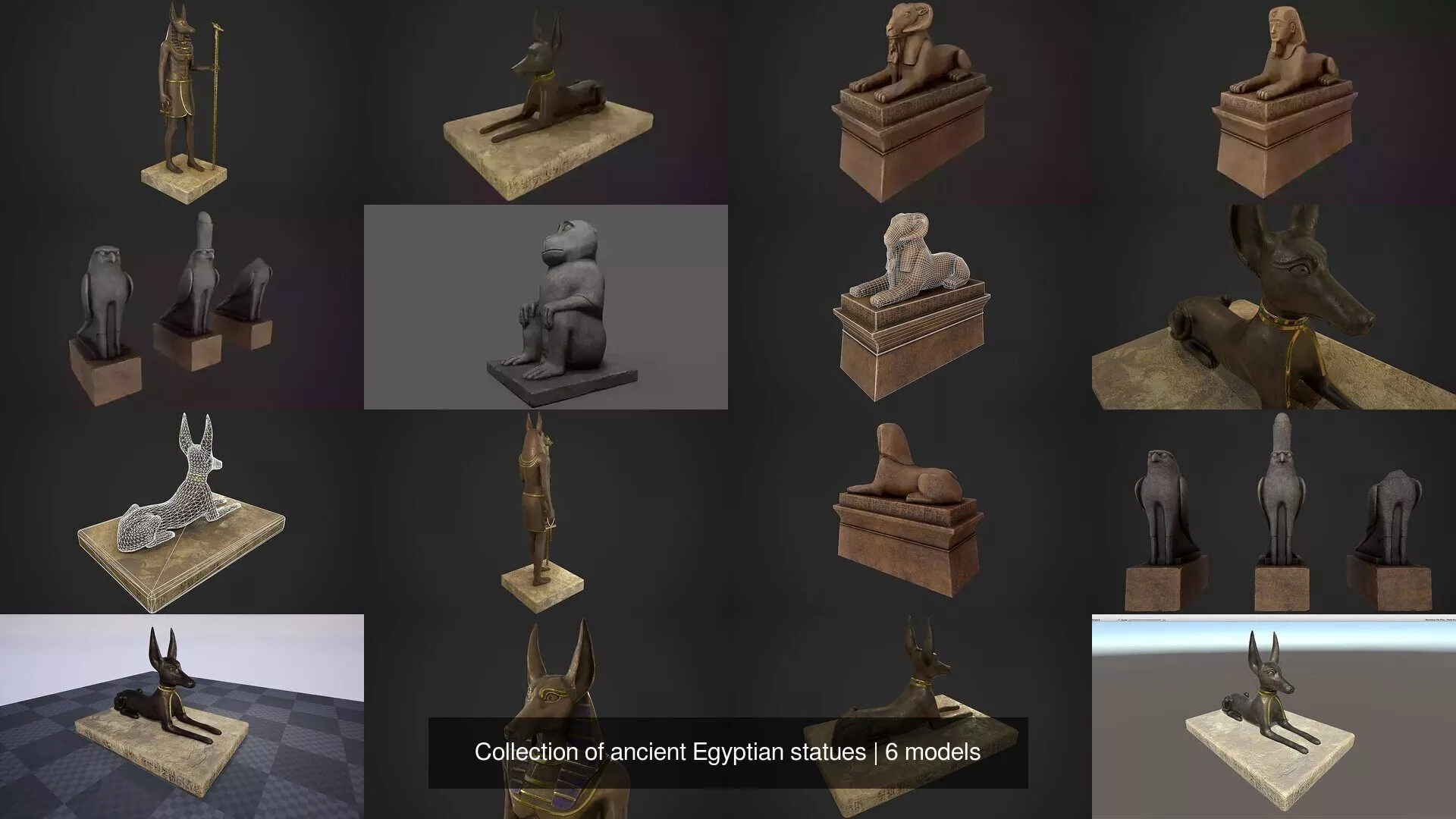 Collection of ancient Egyptian statues 3D Model Pack