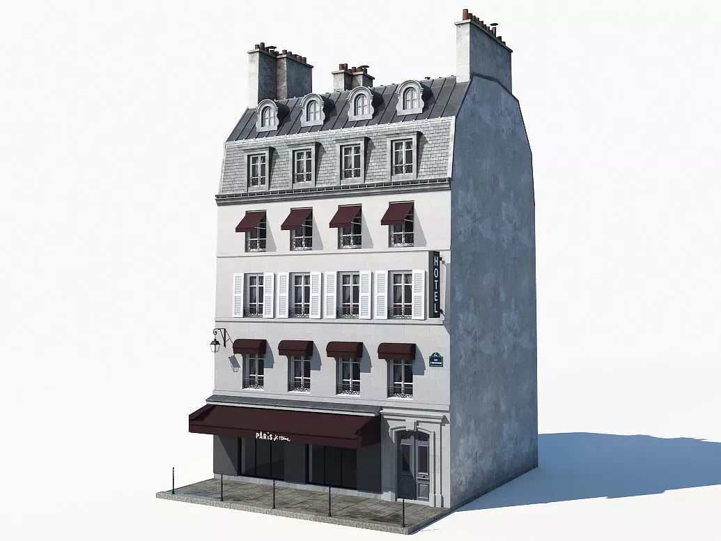 Parisian building 2 Low-poly 3D model_0