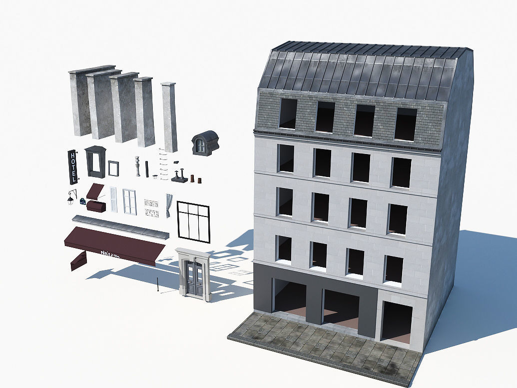 Parisian building 2 Low-poly 3D model_1