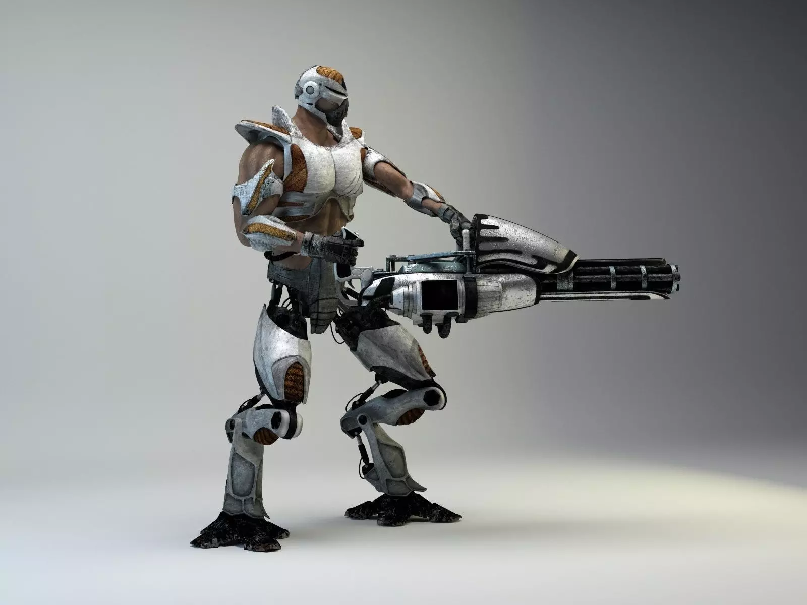 Retro-Futuristic Mechborg with Minigun 3D model_0