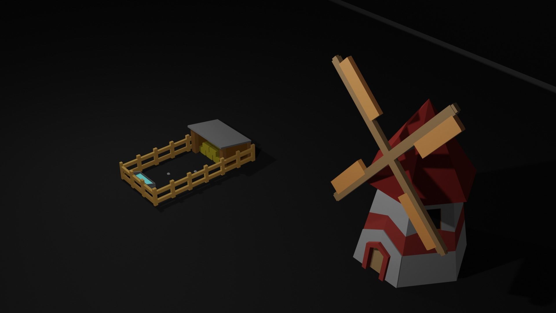 Mill And pasture Low-poly 3D model_4