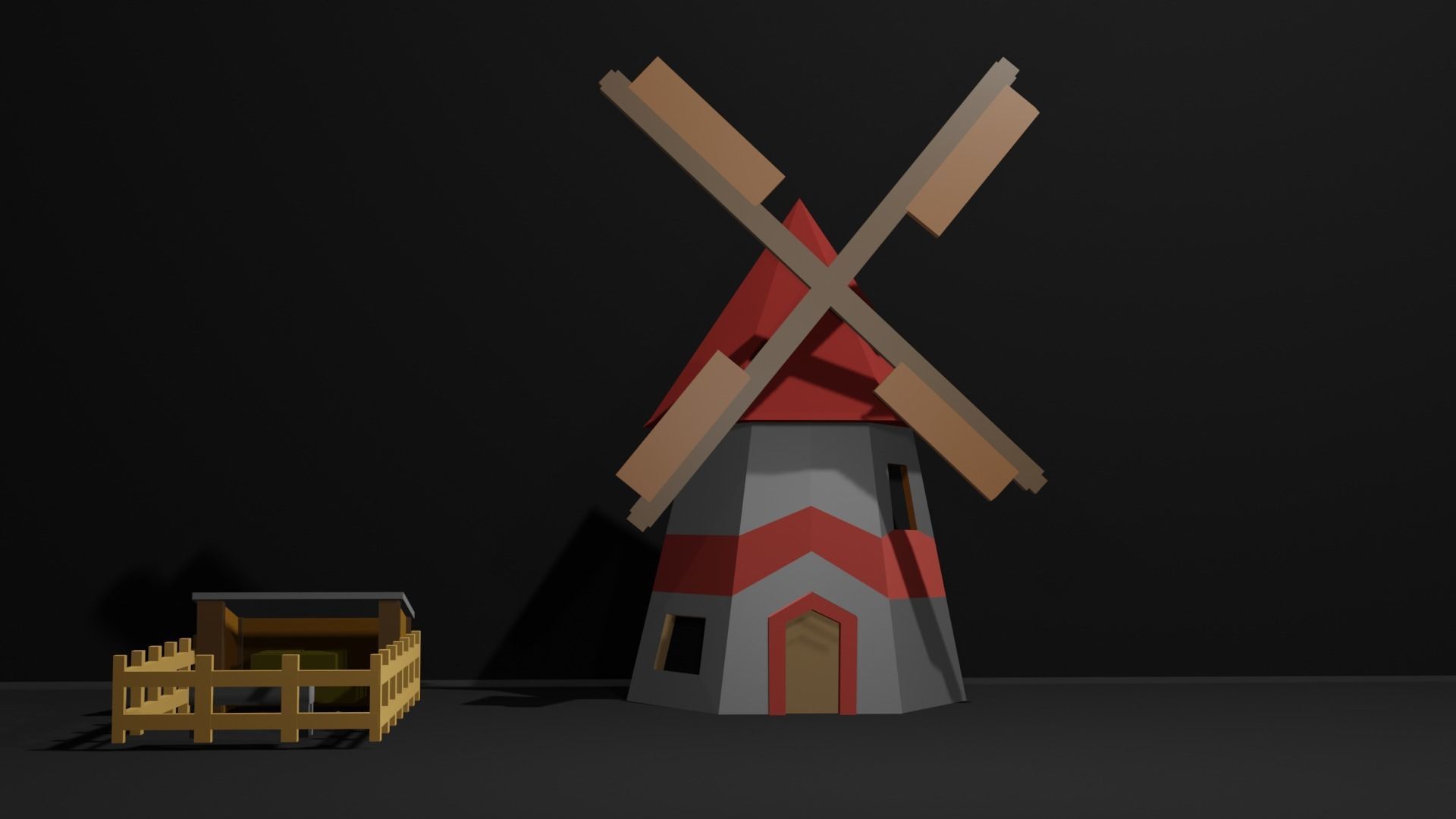 Mill And pasture Low-poly 3D model_1
