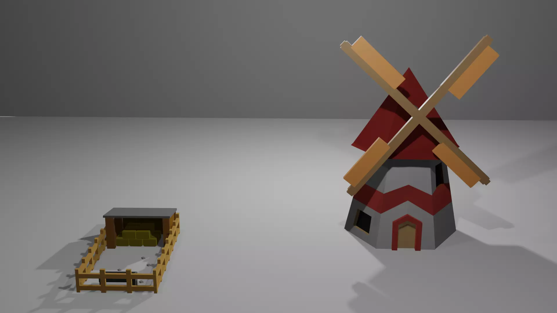 Mill And pasture Low-poly 3D model_0