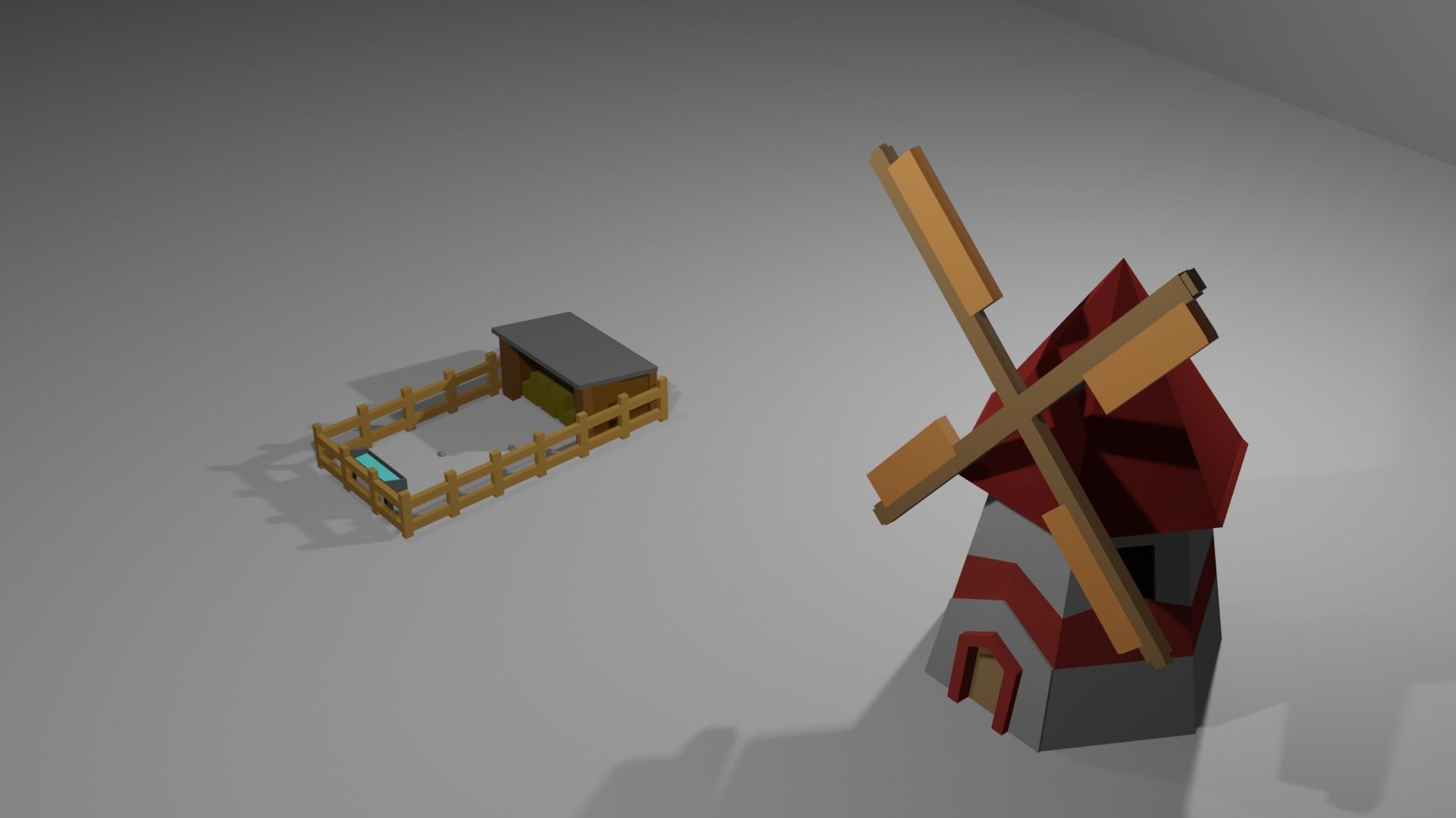 Mill And pasture Low-poly 3D model_5
