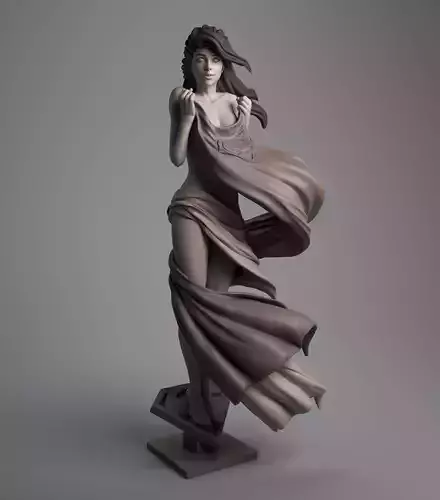 Supergirl statue of woman wearing dress 3D print model