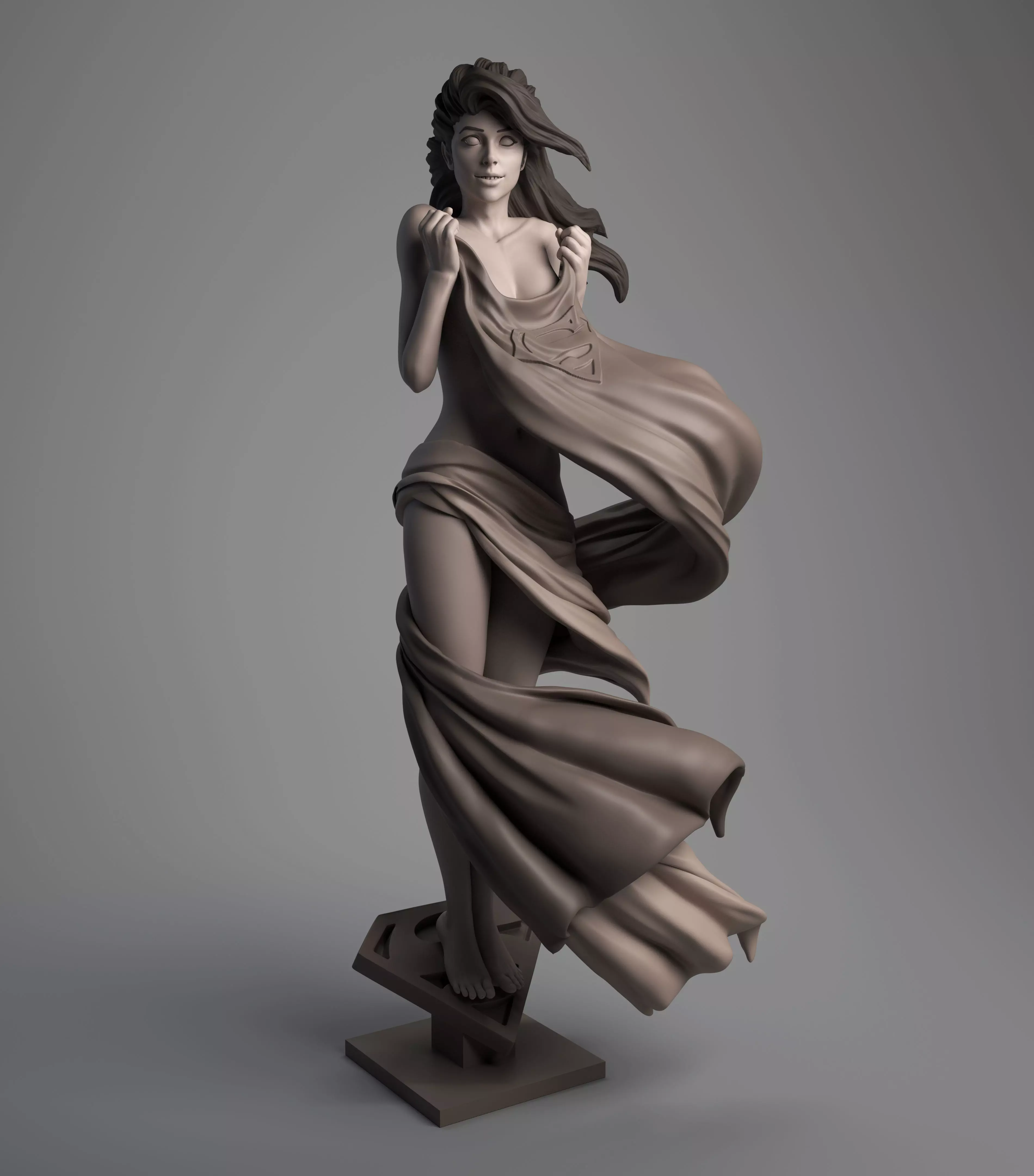 Supergirl statue of woman wearing dress 3D print model_0