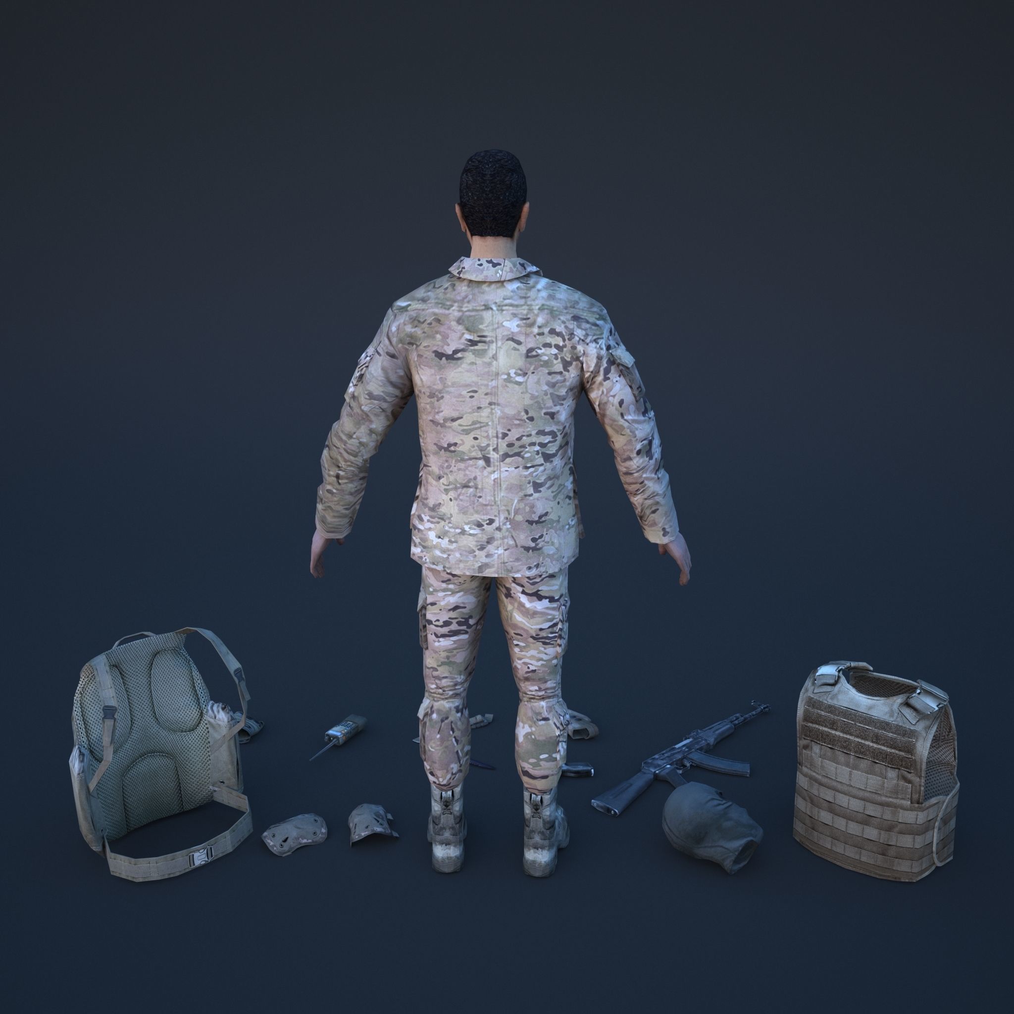 Soldier in camouflage Low-poly 3D model_16