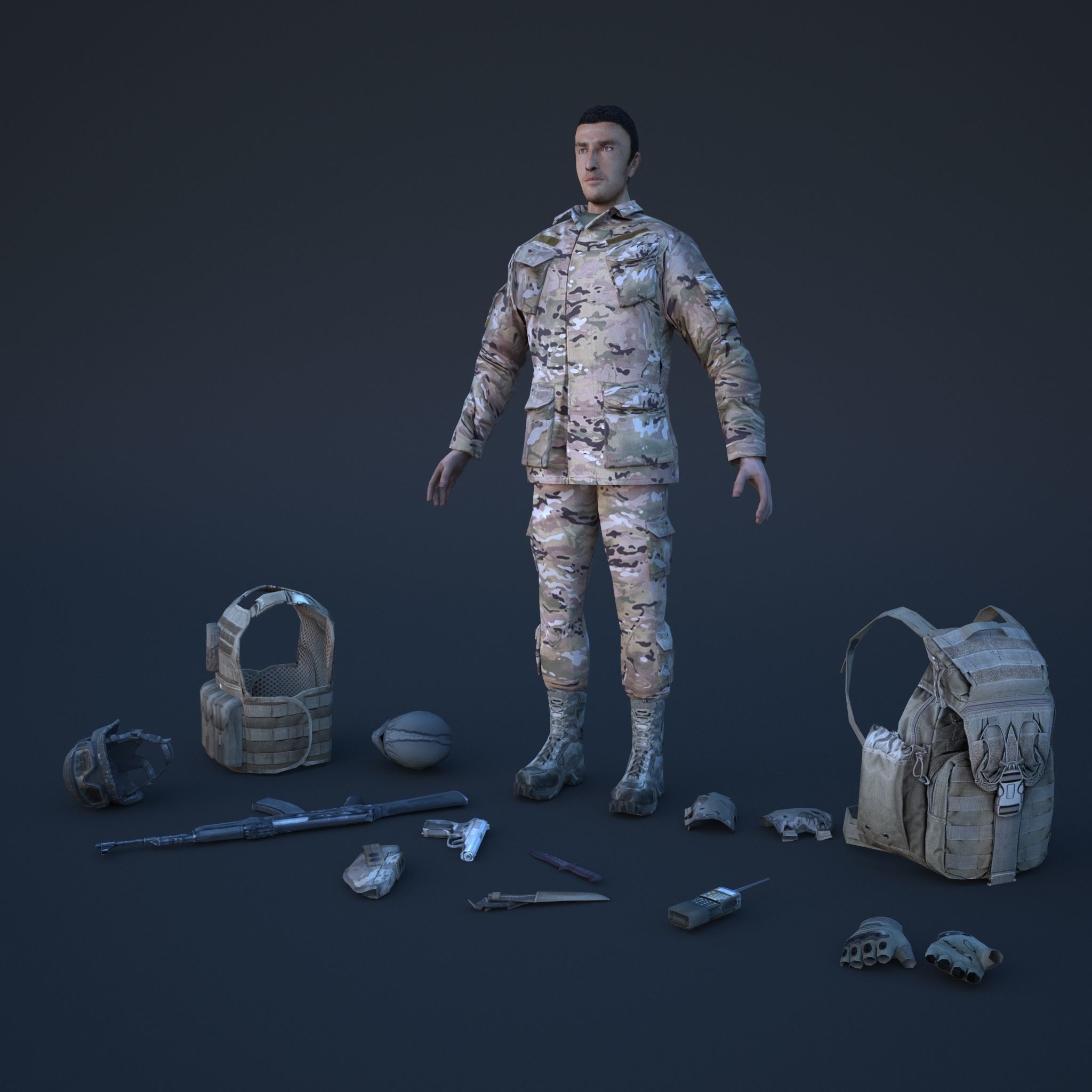 Soldier in camouflage Low-poly 3D model_14