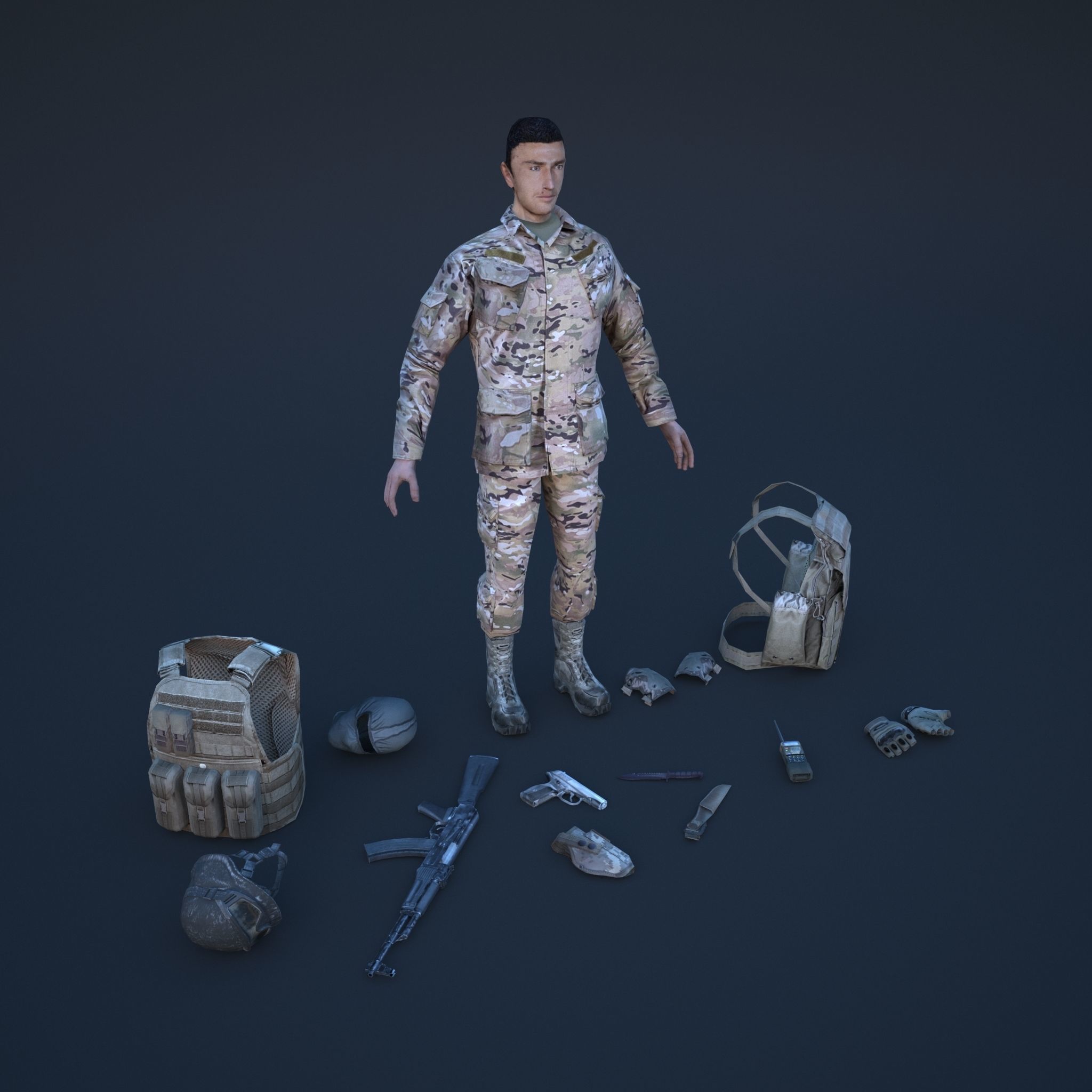 Soldier in camouflage Low-poly 3D model_15