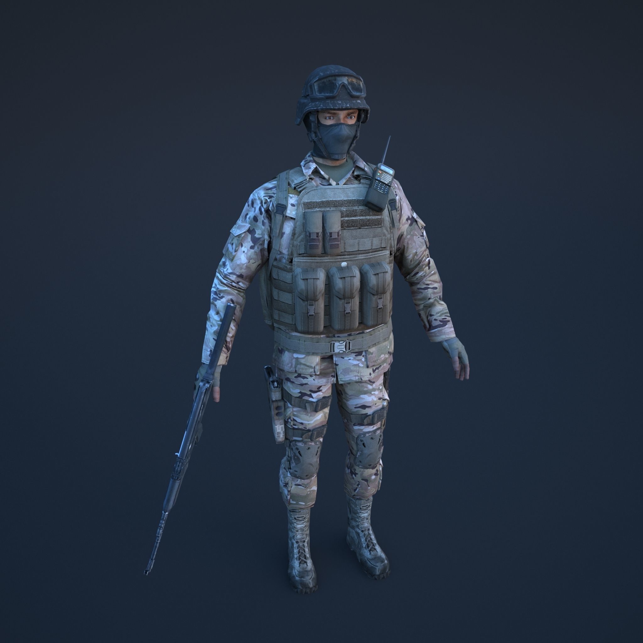 Soldier in camouflage Low-poly 3D model_1
