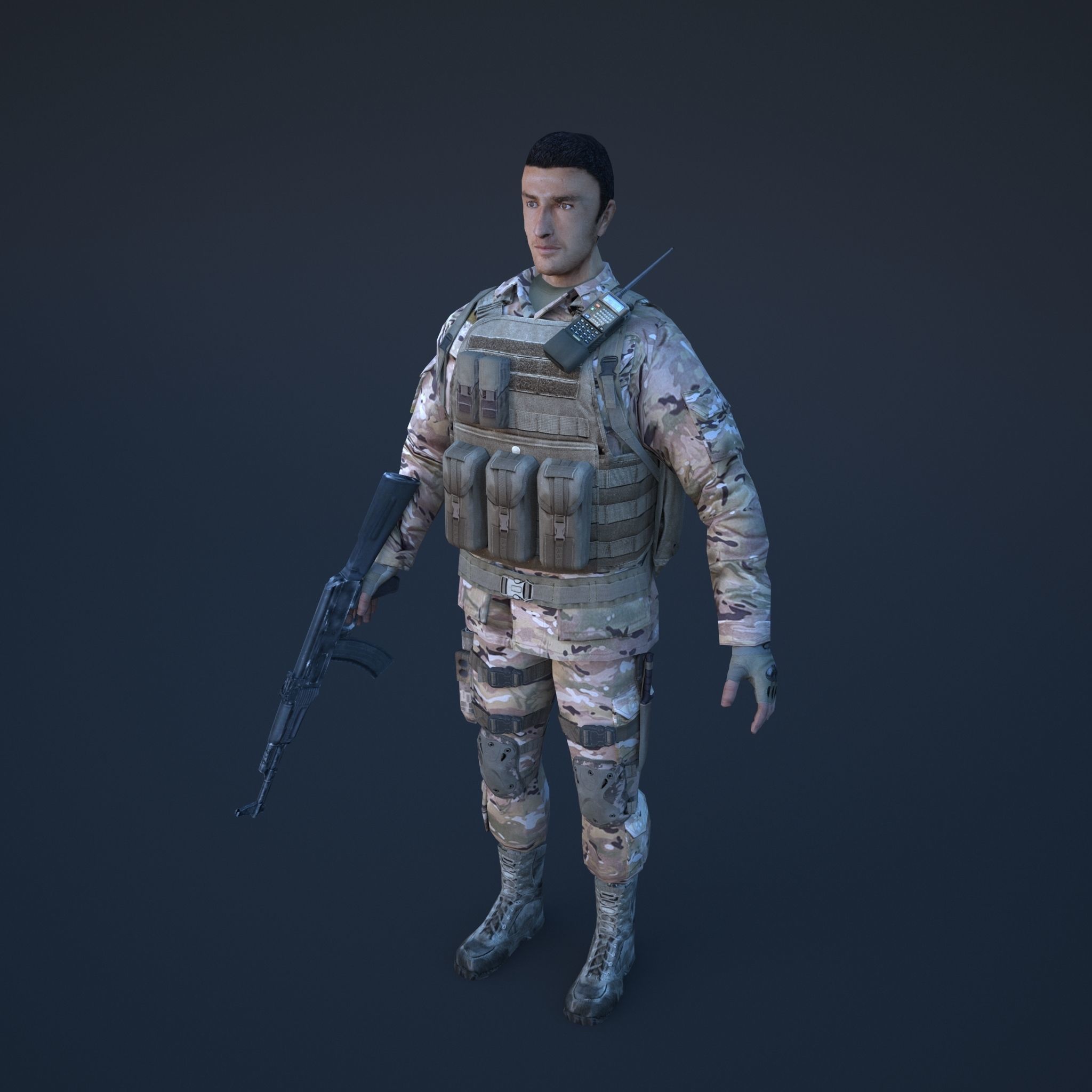 Soldier in camouflage Low-poly 3D model_10