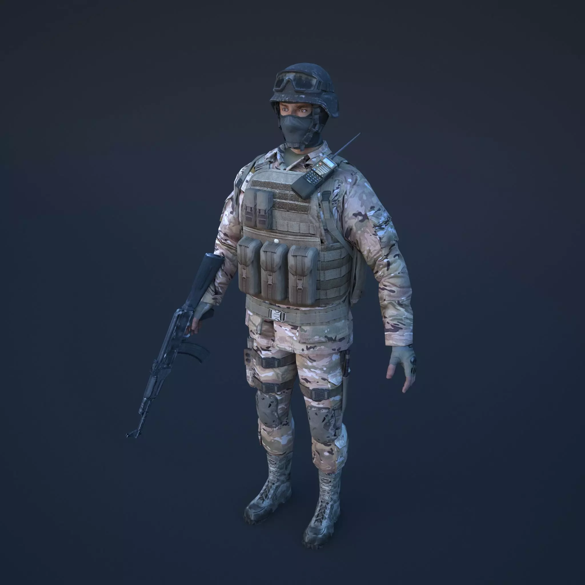 Soldier in camouflage Low-poly 3D model_0