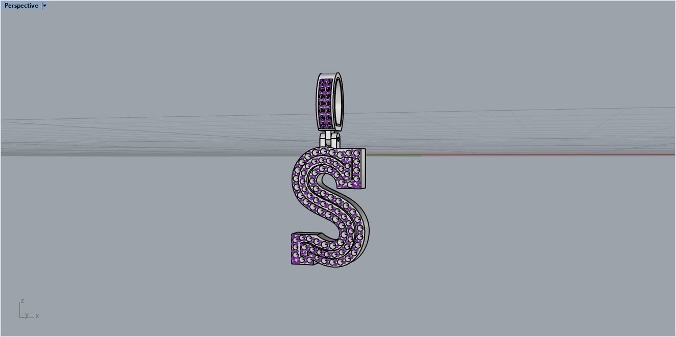 Letter S pendant gold with diamonds 3D print model_14