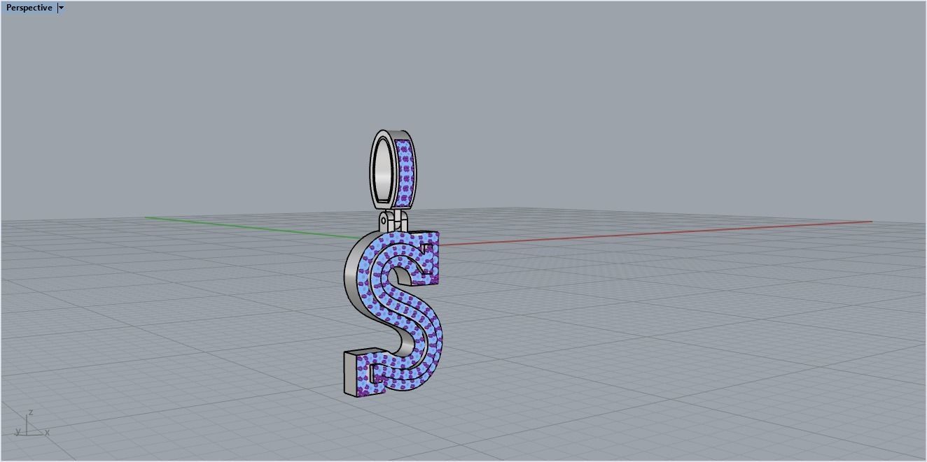 Letter S pendant gold with diamonds 3D print model_17