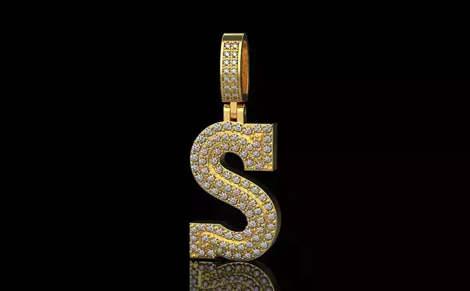 Letter S pendant gold with diamonds 3D print model