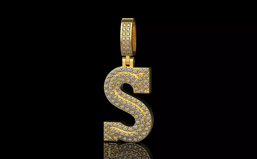 Letter S pendant gold with diamonds 3D print model_0