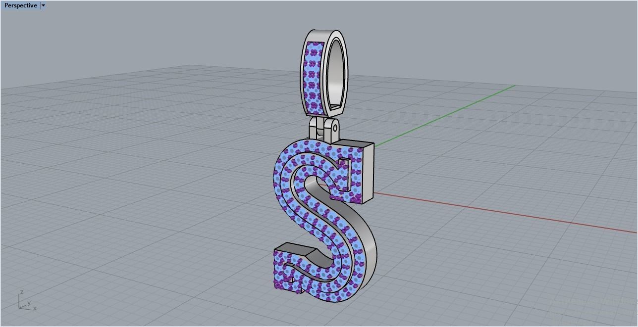 Letter S pendant gold with diamonds 3D print model_10