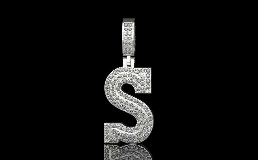 Letter S pendant gold with diamonds 3D print model_6