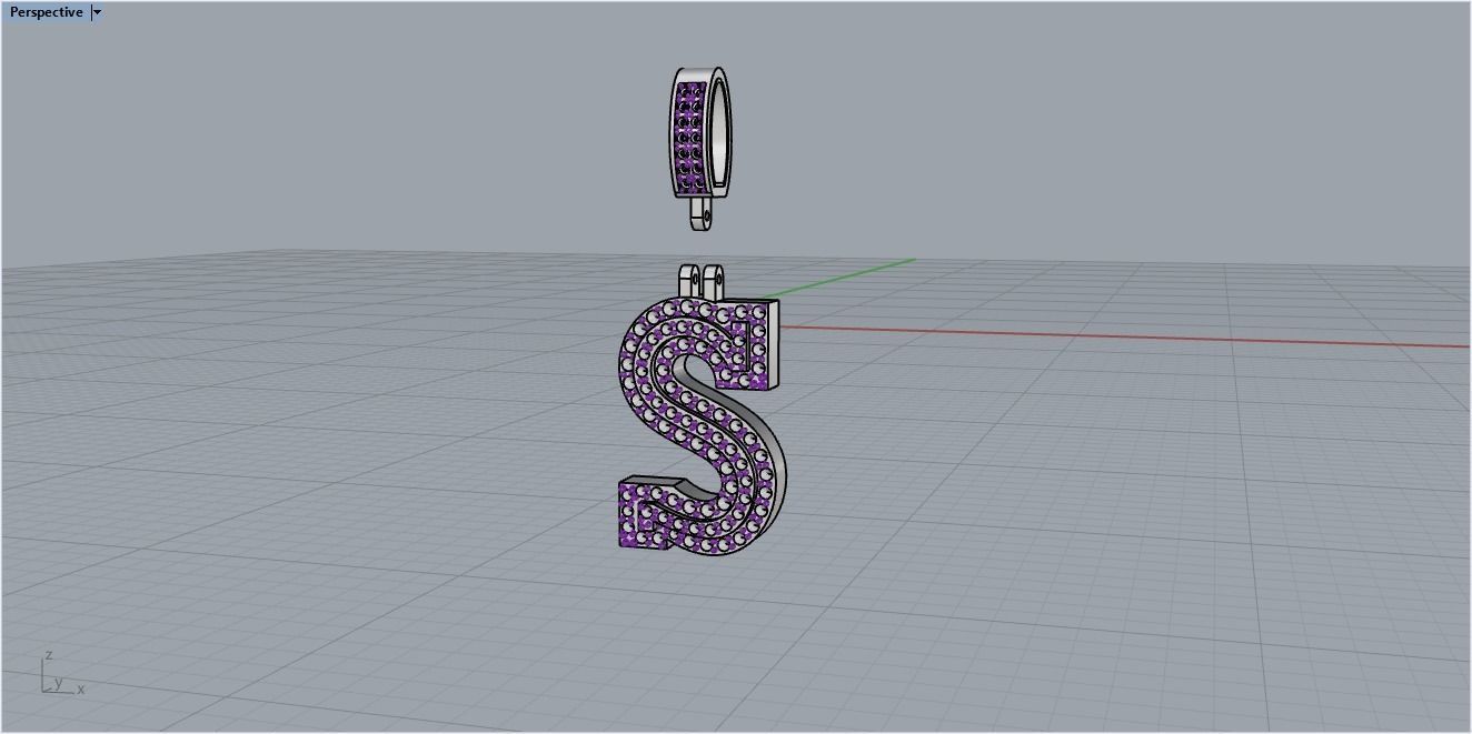 Letter S pendant gold with diamonds 3D print model_13