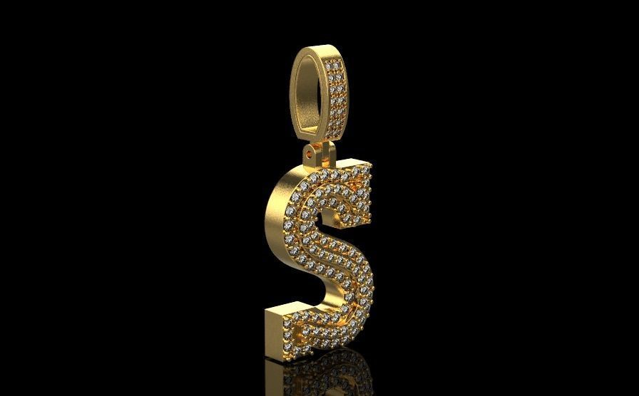 Letter S pendant gold with diamonds 3D print model_1